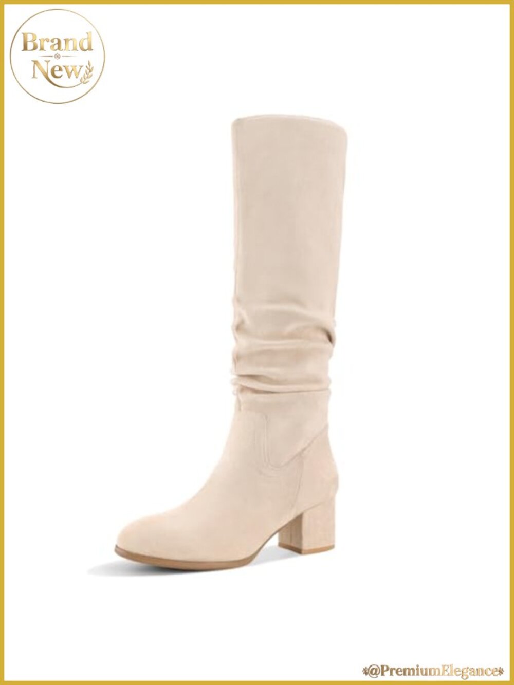 Knee High Boots Chunky Heel Pointed Toe Suede Slouch Side Zipper